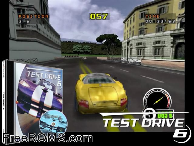 Test Drive 6 v1.000 Sega Dreamcast game showing 3D box cover and gameplay screenshot