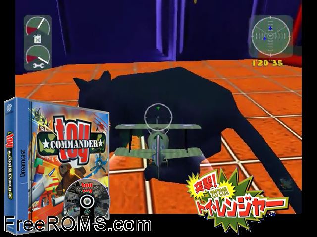Toy Commander v1.021 (M4) Sega Dreamcast game showing 3D box cover and gameplay screenshot
