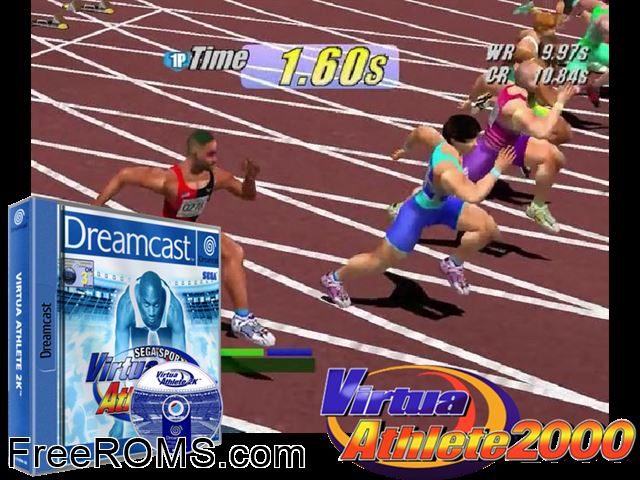 Virtua Athlete 2K v1.003 (M4) Sega Dreamcast game showing 3D box cover and gameplay screenshot
