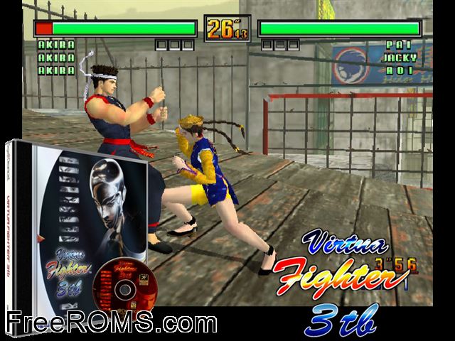 Virtua Fighter 3tb v1.002 Sega Dreamcast game showing 3D box cover and gameplay screenshot