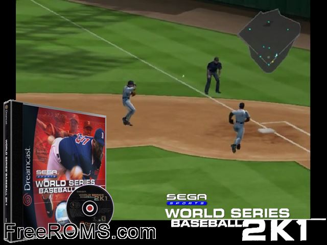 World Series Baseball 2K1 v1.000 Sega Dreamcast game showing 3D box cover and gameplay screenshot