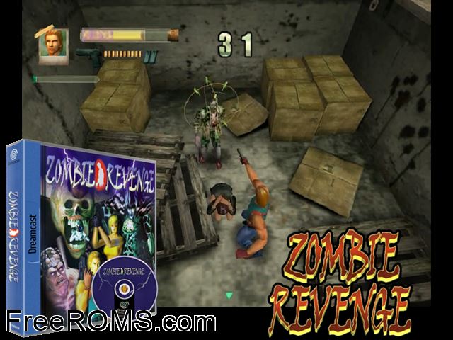 Zombie Revenge v1.000 (M4) Sega Dreamcast game showing 3D box cover and gameplay screenshot