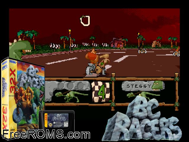 BC Racers (32X) Sega Genesis 32x game showing 3D box cover and gameplay screenshot