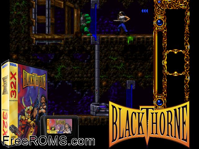 Blackthorne (32X) Sega Genesis 32x game showing 3D box cover and gameplay screenshot