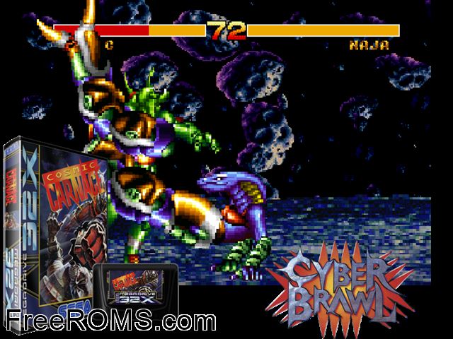 Cosmic Carnage (32X) Sega Genesis 32x game showing 3D box cover and gameplay screenshot