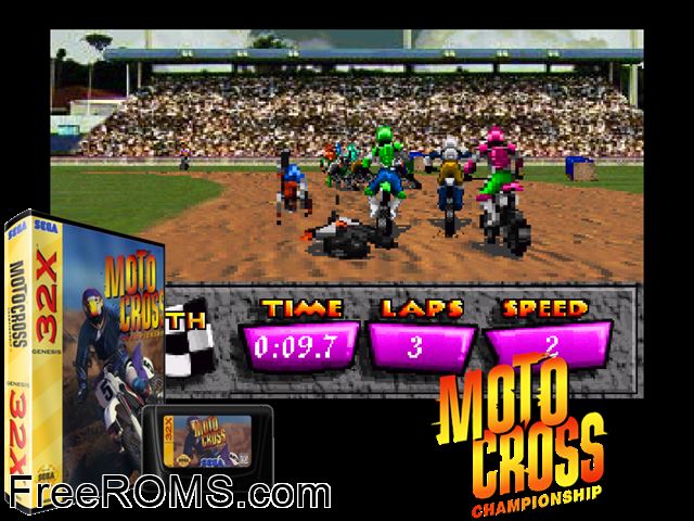 Motocross Championship (32X) (USA/Japan) Sega Genesis 32x game showing 3D box cover and gameplay screenshot