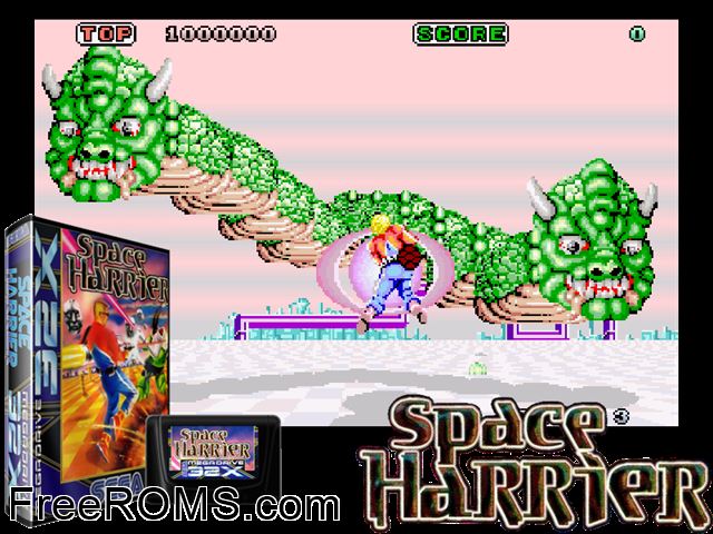 Space Harrier (32X) Sega Genesis 32x game showing 3D box cover and gameplay screenshot