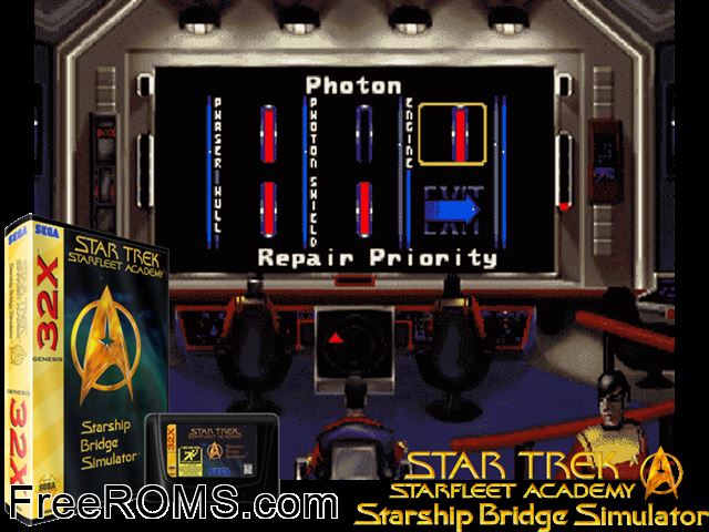 Star Trek - Starfleet Academy Bridge Simulator (32X) Sega Genesis 32x game showing 3D box cover and gameplay screenshot