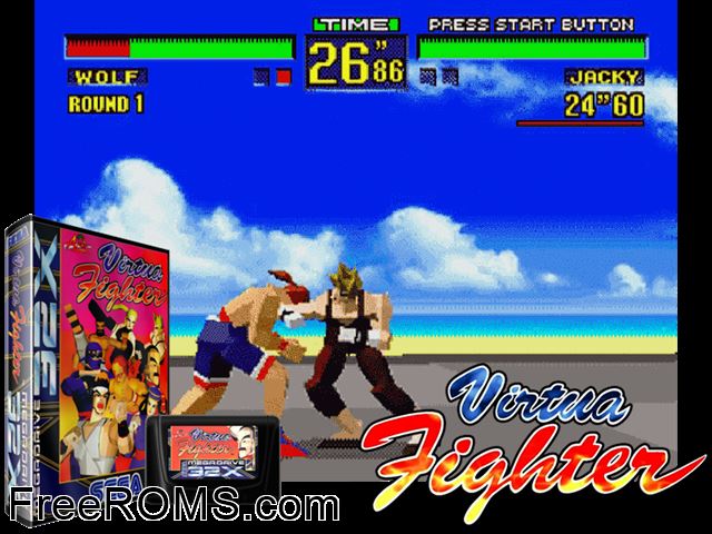 Virtua Fighter (32X) Sega Genesis 32x game showing 3D box cover and gameplay screenshot