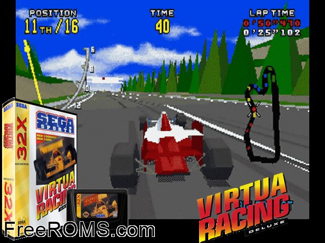 Virtua Racing Deluxe (32X) Sega Genesis 32x game showing 3D box cover and gameplay screenshot