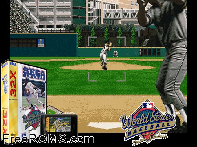 World Series Baseball '95 (32X) Sega Genesis 32x game showing 3D box cover and gameplay screenshot