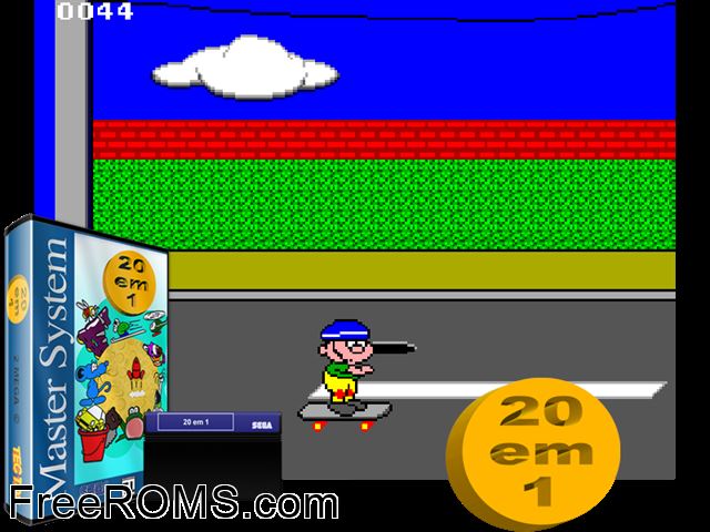 20 em 1 Sega Master System game showing 3D box cover and gameplay screenshot