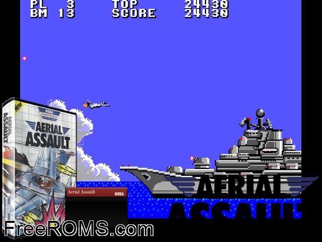 Aerial Assault Sega Master System game showing 3D box cover and gameplay screenshot