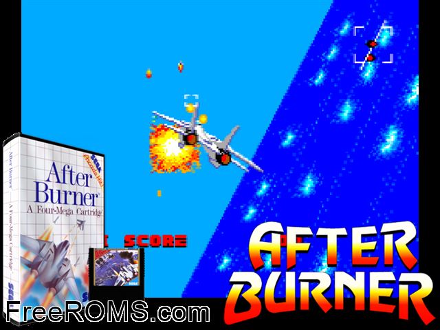 After Burner Sega Master System game showing 3D box cover and gameplay screenshot