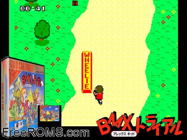 Alex Kidd BMX Trial Sega Master System game showing 3D box cover and gameplay screenshot