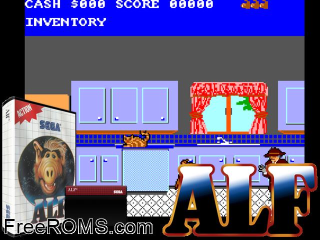 Alf Sega Master System game showing 3D box cover and gameplay screenshot