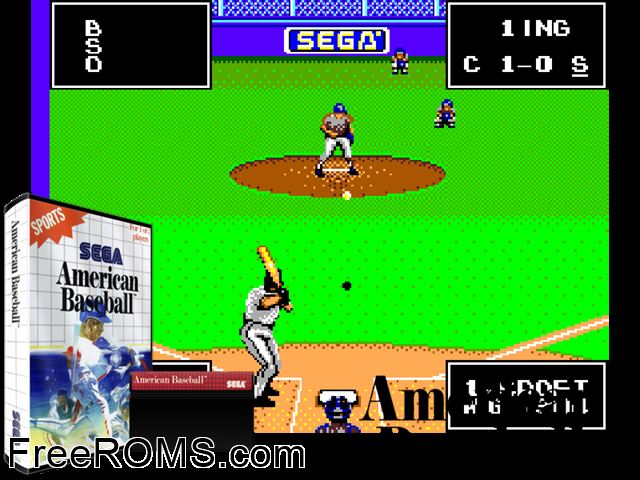 American Baseball Sega Master System game showing 3D box cover and gameplay screenshot