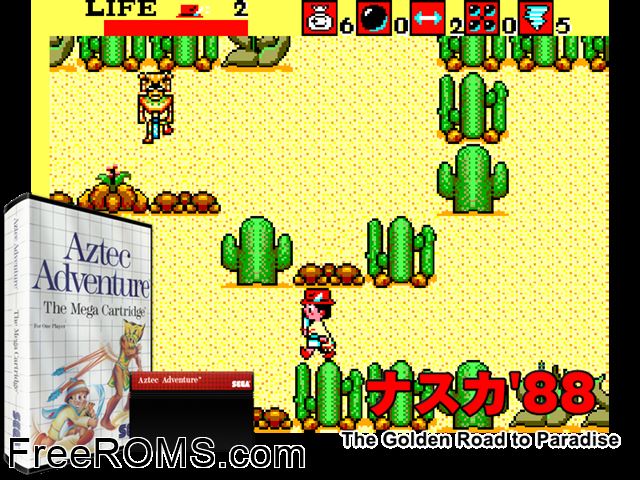 Aztec Adventure Sega Master System game showing 3D box cover and gameplay screenshot