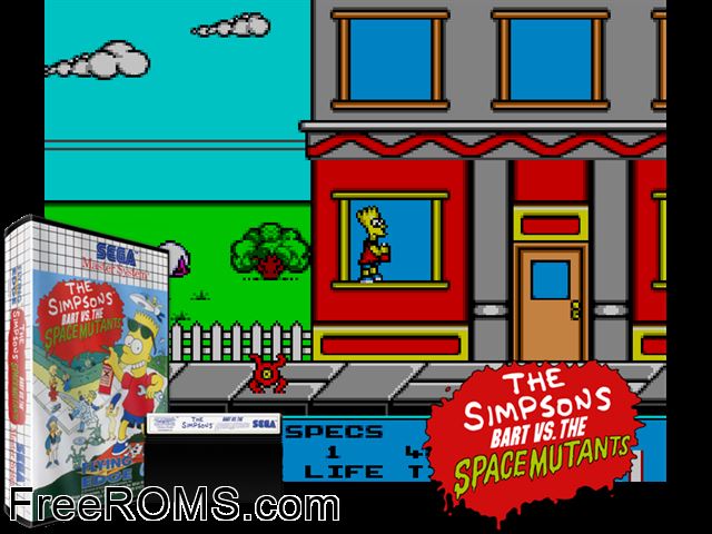 Bart vs Space Mutants Sega Master System game showing 3D box cover and gameplay screenshot