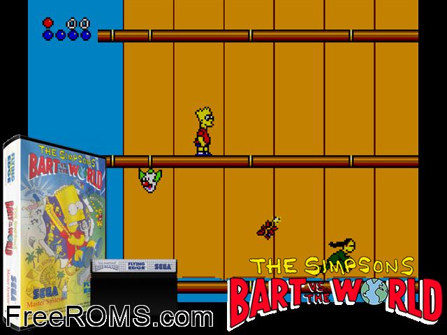 Bart vs the World Sega Master System game showing 3D box cover and gameplay screenshot