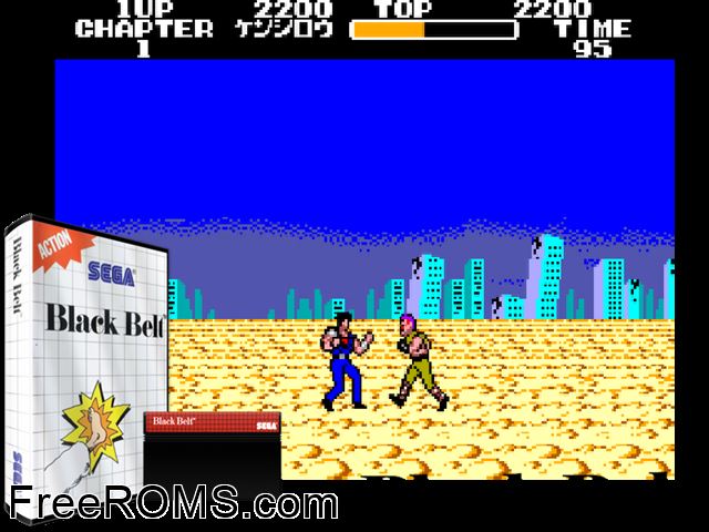 Black Belt Sega Master System game showing 3D box cover and gameplay screenshot