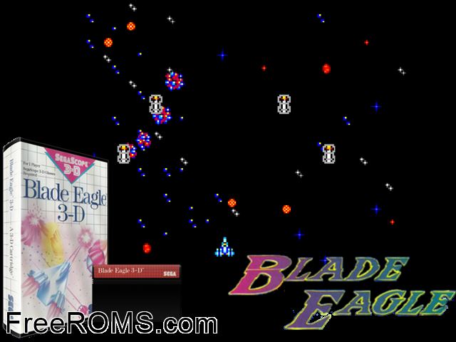Blade Eagle 3D Sega Master System game showing 3D box cover and gameplay screenshot