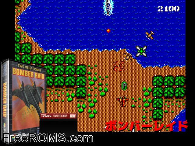 Bomber Raid Sega Master System game showing 3D box cover and gameplay screenshot