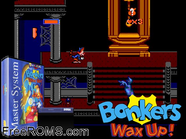 Bonkers Wax Up Sega Master System game showing 3D box cover and gameplay screenshot