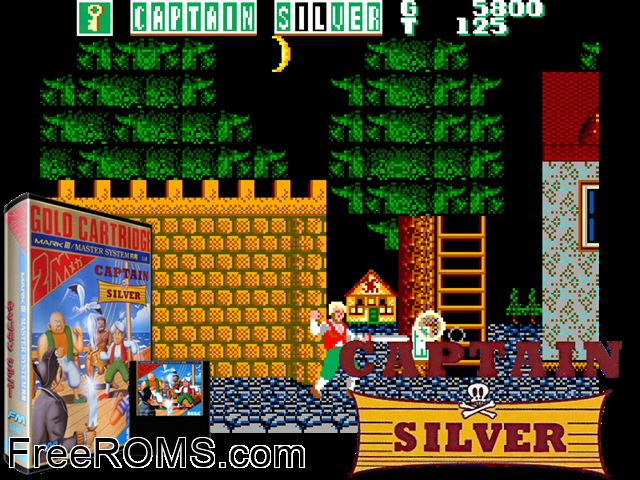 Captain Silver Sega Master System game showing 3D box cover and gameplay screenshot