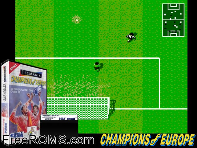 Champions of Europe Sega Master System game showing 3D box cover and gameplay screenshot
