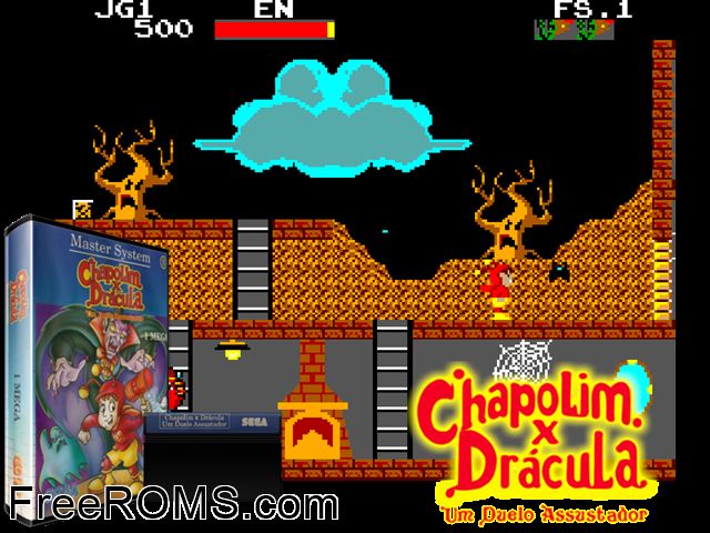 Chapolim x Dracula Sega Master System game showing 3D box cover and gameplay screenshot