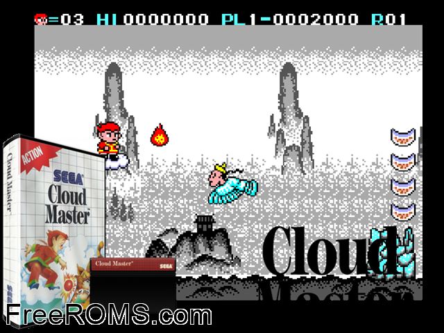 Cloud Master Sega Master System game showing 3D box cover and gameplay screenshot