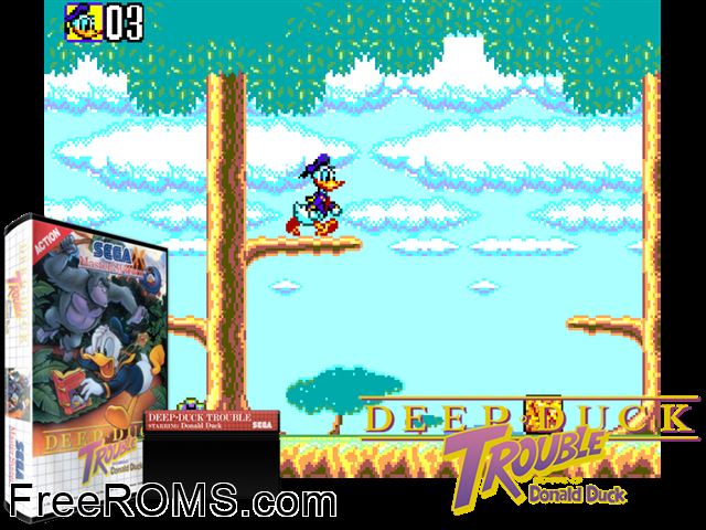 Deep Duck Trouble Sega Master System game showing 3D box cover and gameplay screenshot