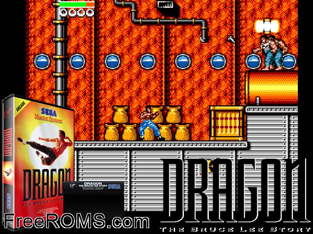 Dragon - the Bruce Lee Story Sega Master System game showing 3D box cover and gameplay screenshot