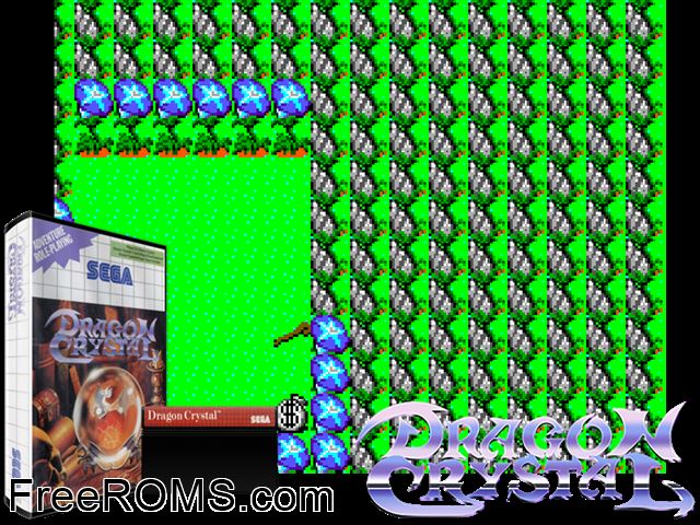 Dragon Crystal Sega Master System game showing 3D box cover and gameplay screenshot