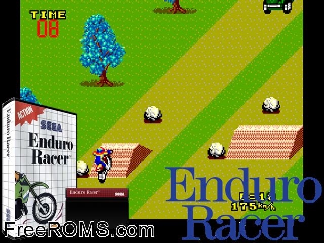 Enduro Racer Sega Master System game showing 3D box cover and gameplay screenshot