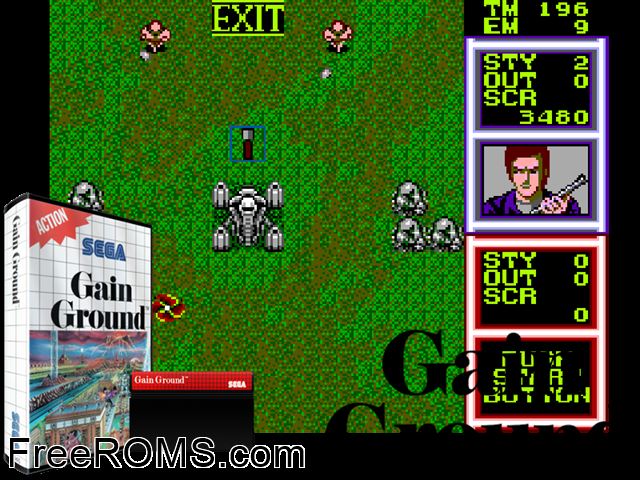 Gain Ground Sega Master System game showing 3D box cover and gameplay screenshot