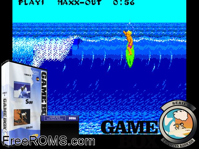 Game Box Esportes Radicais Sega Master System game showing 3D box cover and gameplay screenshot