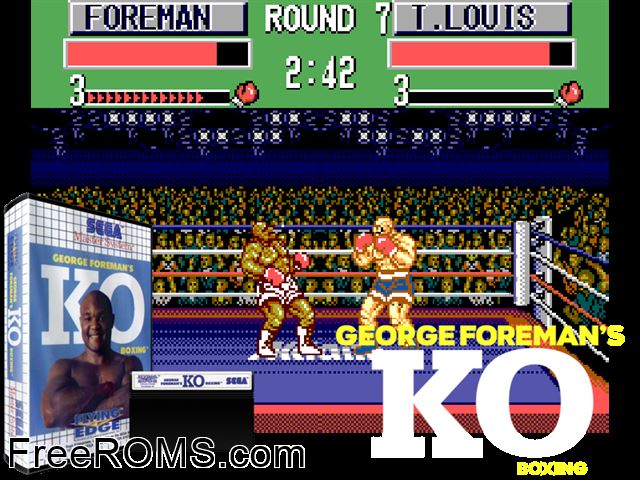 George Foreman's KO Boxing Sega Master System game showing 3D box cover and gameplay screenshot