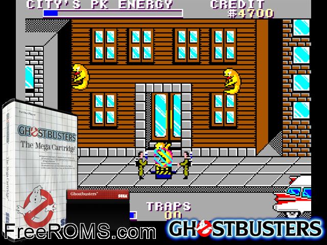 Ghostbusters Sega Master System game showing 3D box cover and gameplay screenshot