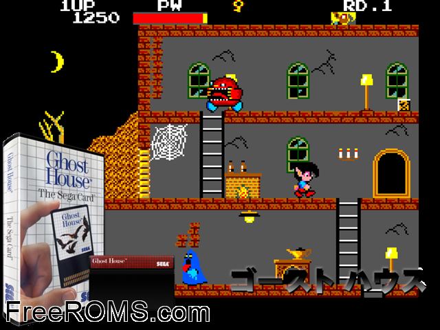 Ghost House Sega Master System game showing 3D box cover and gameplay screenshot