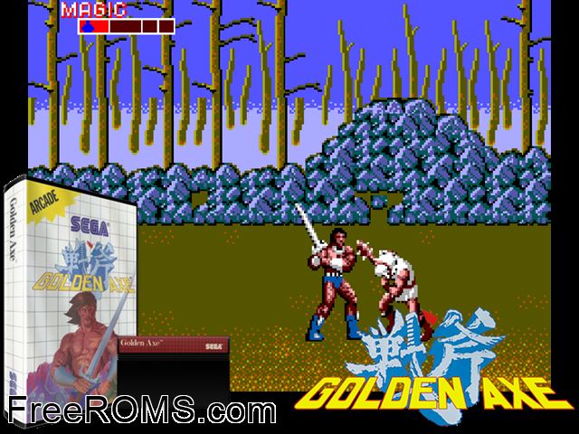 Golden Axe (US) Sega Master System game showing 3D box cover and gameplay screenshot