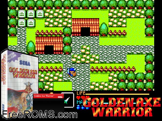 Golden Axe Warrior Sega Master System game showing 3D box cover and gameplay screenshot