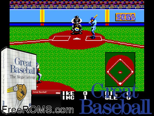 Great Baseball Sega Master System game showing 3D box cover and gameplay screenshot