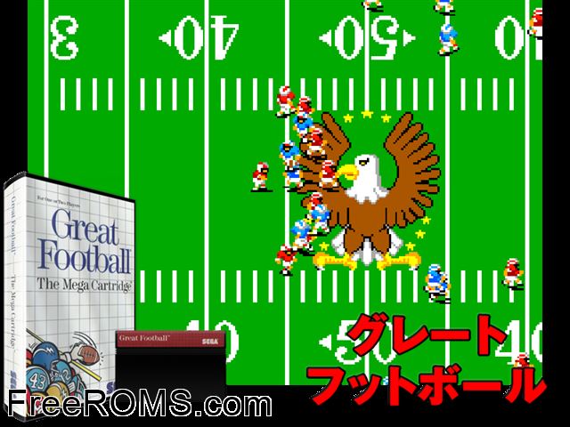 Great Football Sega Master System game showing 3D box cover and gameplay screenshot
