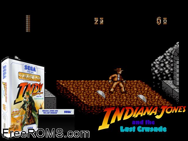 Indiana Jones and the Last Crusade Sega Master System game showing 3D box cover and gameplay screenshot