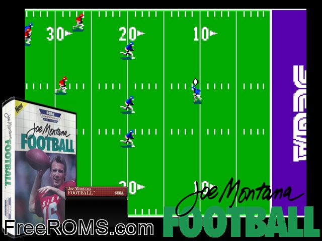 Joe Montana Football Sega Master System game showing 3D box cover and gameplay screenshot