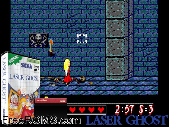 Laser Ghost Sega Master System game showing 3D box cover and gameplay screenshot