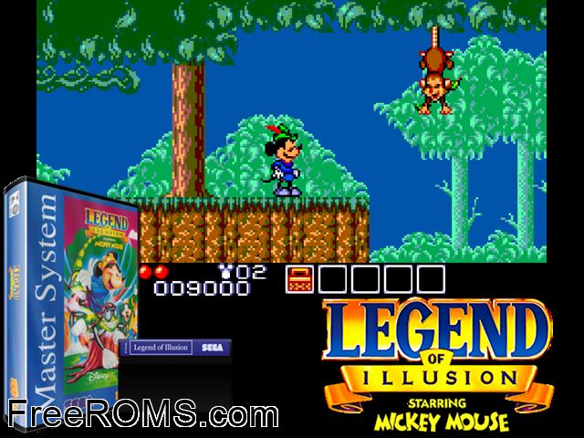 Legend of Illusion Sega Master System game showing 3D box cover and gameplay screenshot