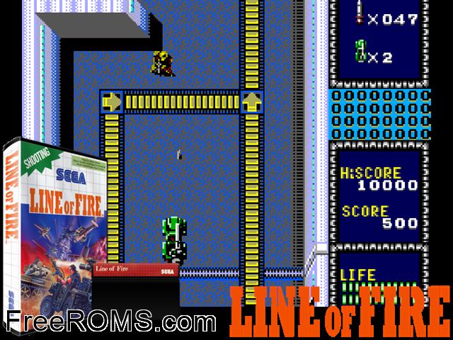 Line of Fire Sega Master System game showing 3D box cover and gameplay screenshot
